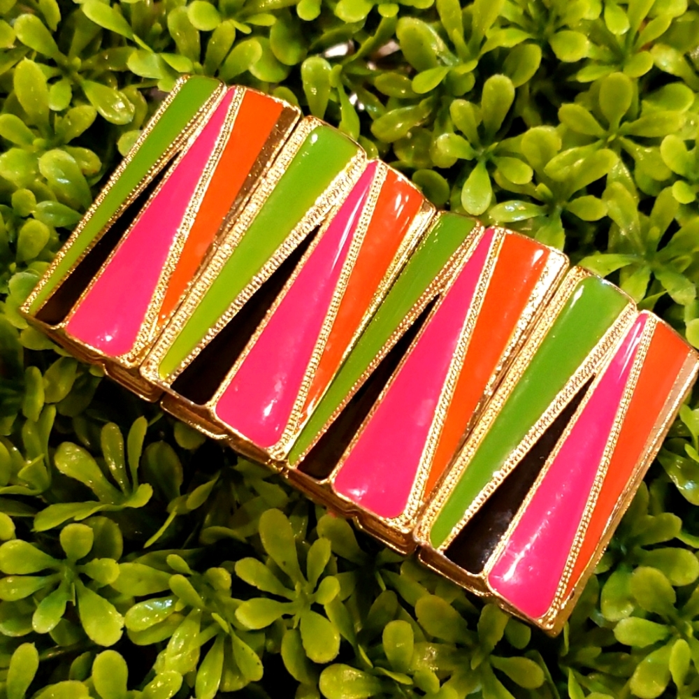 SUMMER PINK BLACK GREEN ORANGE STRETCH BRACELET One‎ Size